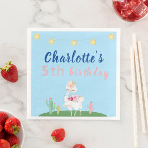 Serviette En Papier Cute Llama Fun Blue Anniversaire