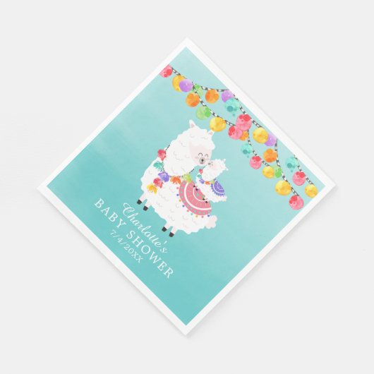 Serviette En Papier Cute Llama Mama Baby shower Papier (Coin)