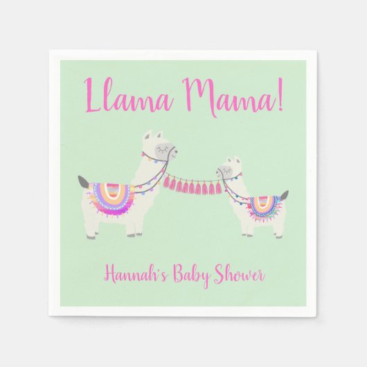 Serviette En Papier Cute Llama Mama Hot rose et Baby shower vert (Devant)