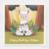 Serviette En Papier Cute Llama Meditating in Magical Forest Anniversai (Devant)