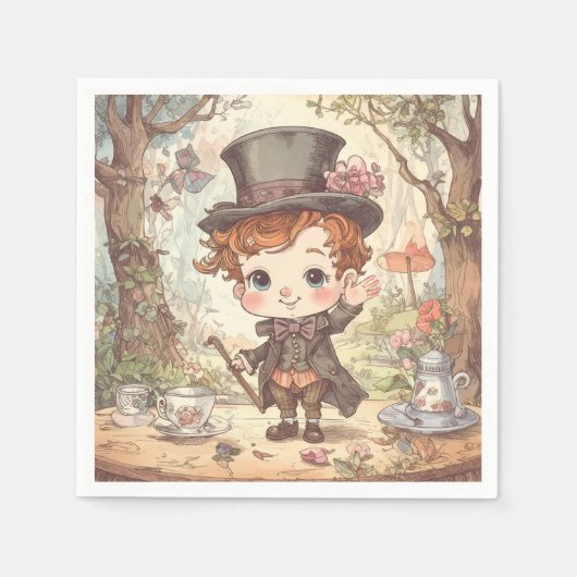 Serviette En Papier Cute Mad Hatter Whimsical Wonderland Woodland Art (Devant)