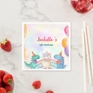 Serviette En Papier Cute Magique Rainbow Dino Unicorn Anniversaire