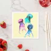 Serviette En Papier Cute méduse trio aquarelle art (En situation)