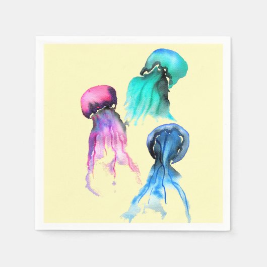 Serviette En Papier Cute méduse trio aquarelle art (Devant)