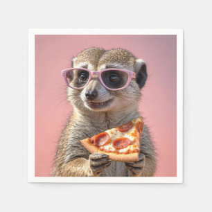 Serviette En Papier Cute Meerkat avec lunettes et pizza