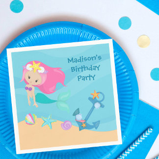 Serviette En Papier Cute Mermaid Girl Beach Personnalisé Enfant fête d
