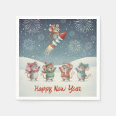 Serviette En Papier Cute Mice Happy New Year Fireworks (Devant)
