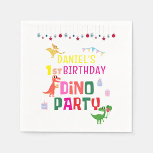 Serviette En Papier Cute Modern Dino Dinosaur fête d'anniversaire pour