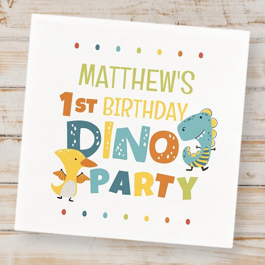 Serviette En Papier Cute Modern Dino Dinosaur fête d'anniversaire pour