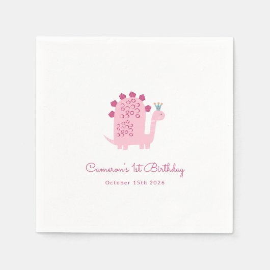 Serviette En Papier Cute Modern Pink Dinosaur 1er anniversaire (Devant)
