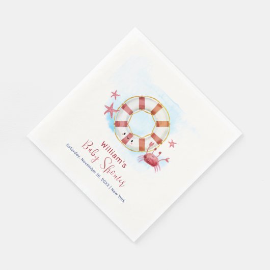 Serviette En Papier Cute moderne Crabe Nautique Baby shower d'étoiles  (Coin)