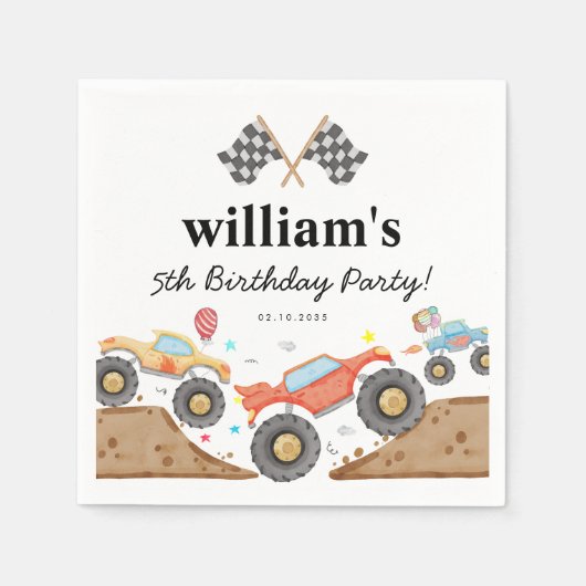 Serviette En Papier Cute Monster Camion Bash Voiture Drapeaux de cours (Devant)