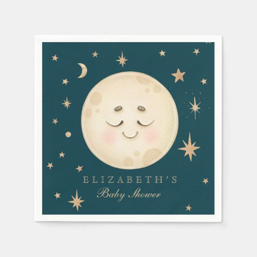 Serviette En Papier Cute Moon et Star Navy Baby shower (Devant)