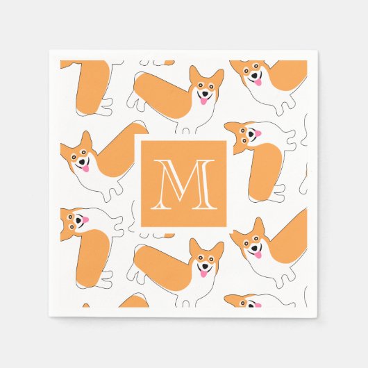 Serviette En Papier Cute Motif Corgi avec Monogramme personnalisé (Devant)