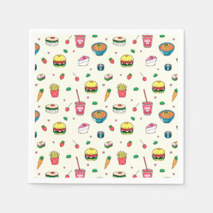 Serviette En Papier Cute Motif de nourriture coloré sur blanc