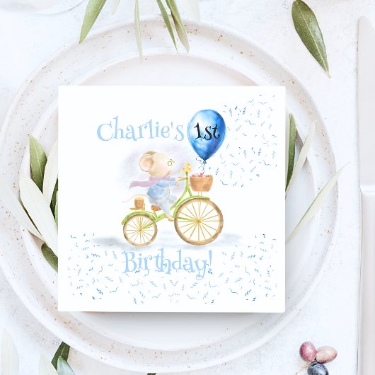 Serviette En Papier Cute Mouse Animal Bicyclette garçon 1er anniversai