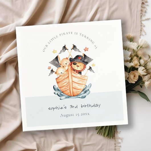 Serviette En Papier Cute Nautical Pirate Ship Lion Cub Anniversaire de