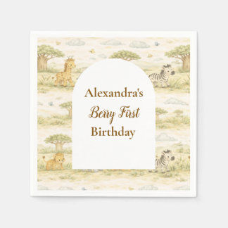 Serviette En Papier Cute Neutral Safari Animals First Birthday