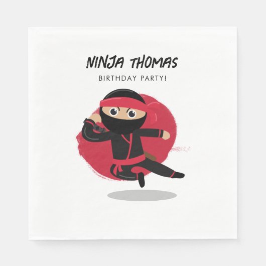 Serviette En Papier Cute Ninja Warrior Black & Red Anniversaire de enf (Devant)