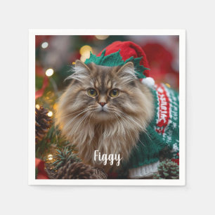 Serviette En Papier Cute Norwegian Forest Chat Noël Personnalisé