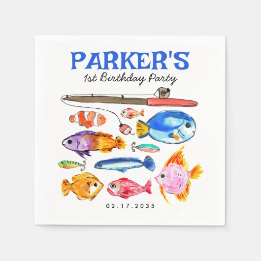 Serviette En Papier Cute O-Fish-al Reel Amusant Pêche Poisson Annivers (Devant)