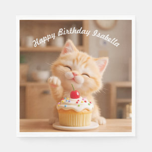 Serviette En Papier Cute Orange Kitten avec un Cupcake