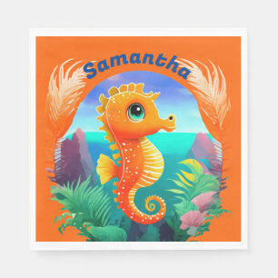 Serviette En Papier Cute Orange Seahorse style Cartoon