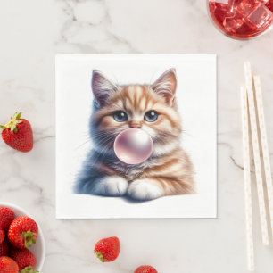 Serviette En Papier Cute Orange Tabby Chat soufflant Bubble Gum Nurser