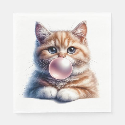 Serviette En Papier Cute Orange Tabby Chat soufflant Bubble Gum Nurser (Devant)