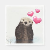 Serviette En Papier Cute Otter avec Love Hearts (Devant)