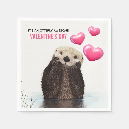Serviette En Papier Cute Otter with Hearts Valentine (Devant)