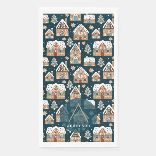 Serviette En Papier Cute pain d'épices Maisons et biscuits Noël bleu (Devant)