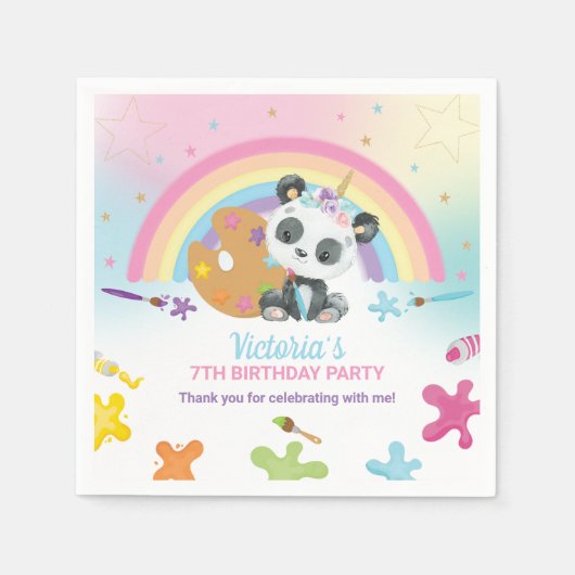 Serviette En Papier Cute Panda Art Art Peinture Party Arc-en-ciel Anni (Devant)