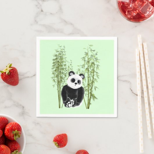 Serviette En Papier Cute Panda assise en bambou (En situation)