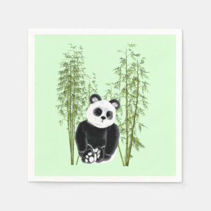 Serviette En Papier Cute Panda assise en bambou