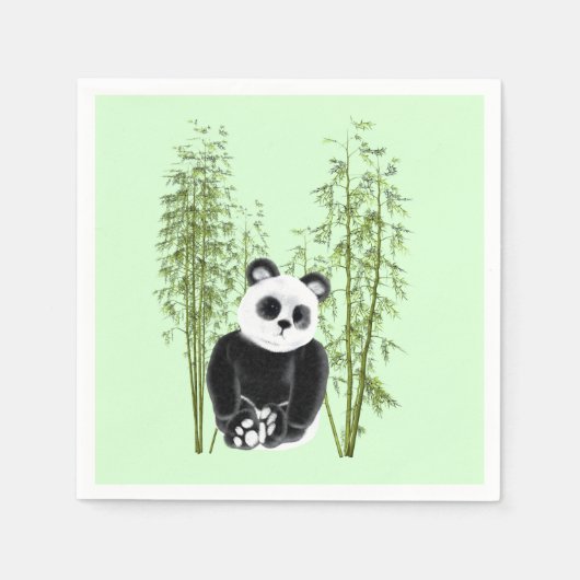 Serviette En Papier Cute Panda assise en bambou (Devant)