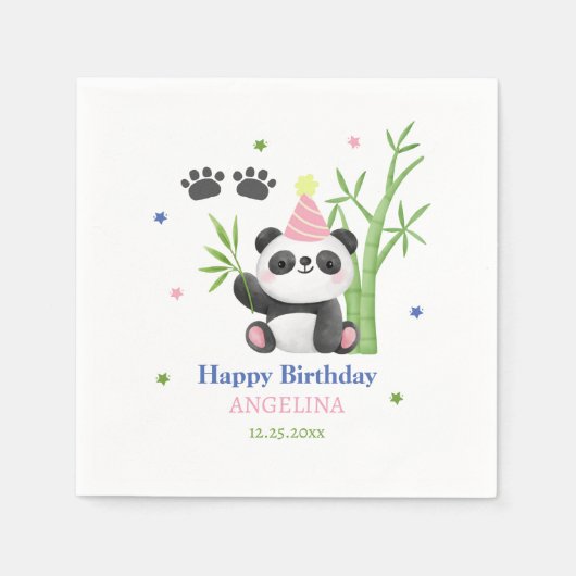 Serviette En Papier Cute Panda Bear Bamboo Birthday  (Devant)