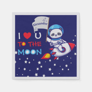 Serviette En Papier Cute Panda Bear Sur Rocket Ship Kids Personnalisé