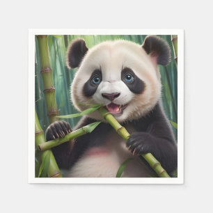 Serviette En Papier Cute Panda Mange Du Bambou