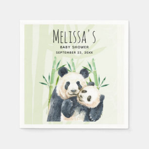 Serviette En Papier Cute Panda Pair & Baby shower d'aquarelle en bambo