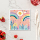 Serviette En Papier Cute Pastel Boho Rainbow & Sun Above Forest (En situation)
