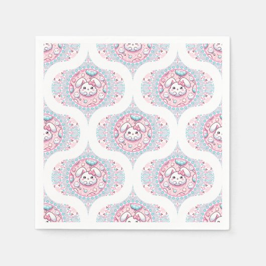 Serviette En Papier Cute Pastel Kawaii Bunny Dot Mandala Retro Ogee (Devant)