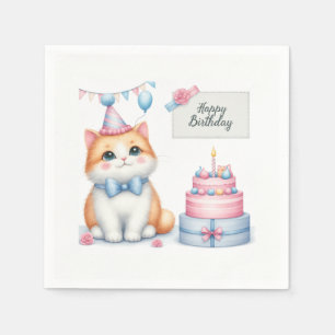 Serviette En Papier Cute Pastel Kitten Gâteau d'anniversaire - Anniver