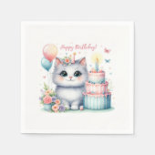 Serviette En Papier Cute Pastel Kitten Gâteau d'anniversaire - Anniver (Devant)