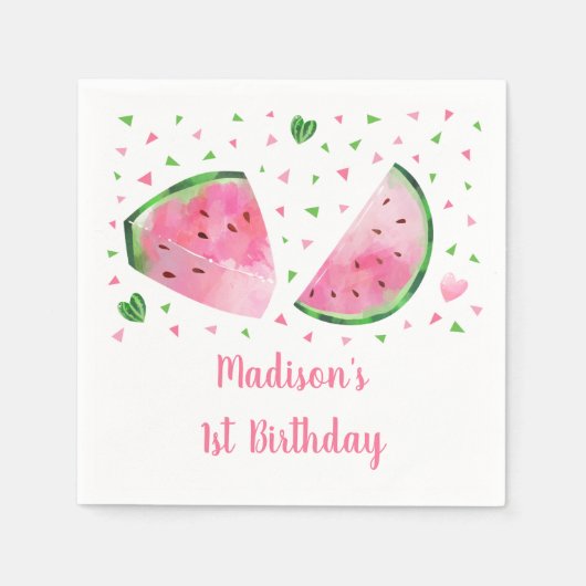 Serviette En Papier Cute pastèque rose et vert Anniversaire (Devant)