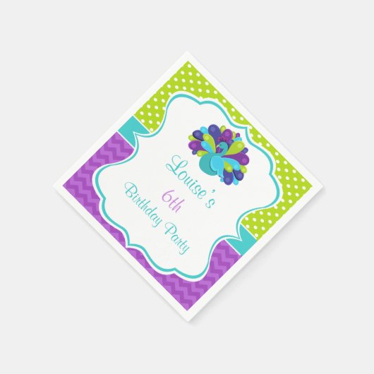 Serviette En Papier Cute Peacock vert et violet (Coin)