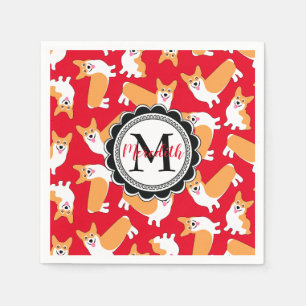 Serviette En Papier Cute Pembroke Welsh Corgi Monogramme Rouge