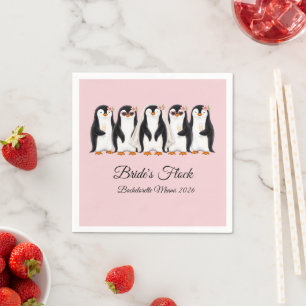 Serviette En Papier Cute Penguin Bride's Flock Rose Enterrement de Vie