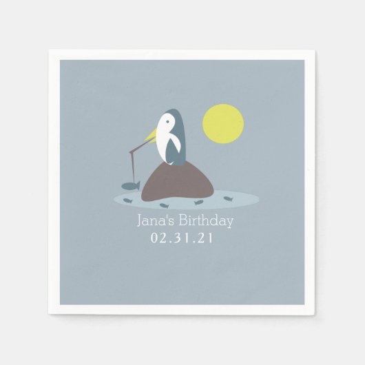 Serviette En Papier Cute Penguin Pêche Anniversaire (Devant)