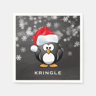 Serviette En Papier Cute Penguin Père Noël Snowflakes Chalkboard Noël